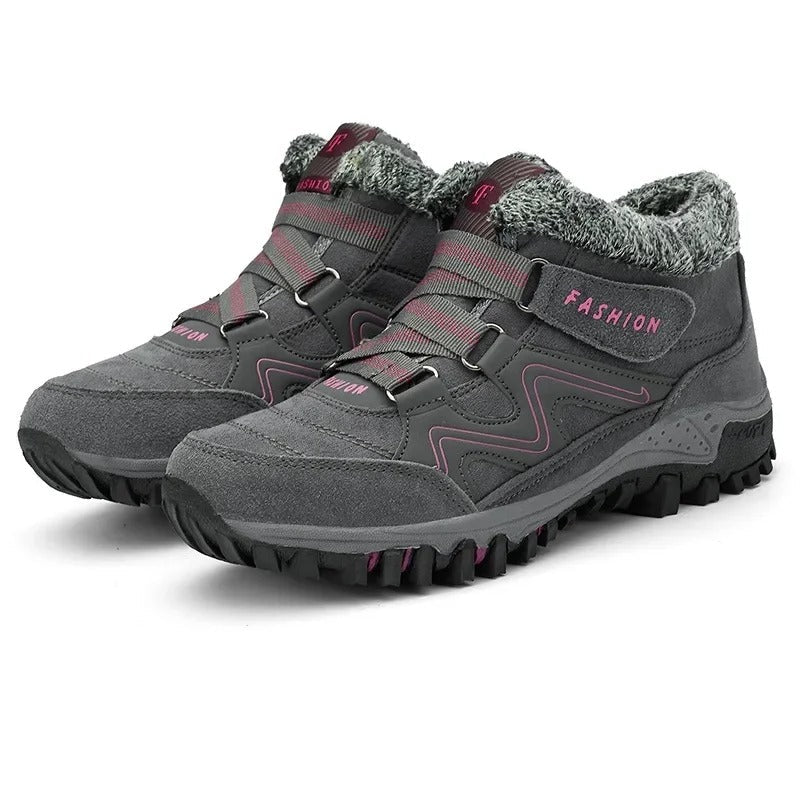 Unisex winterschoenen met elastische banden en bontkraag - grijs