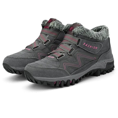 Unisex winterschoenen met elastische banden en bontkraag - grijs
