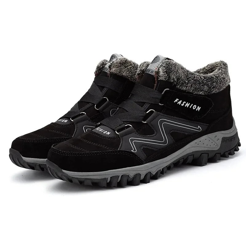 Unisex winterschoenen met elastische banden en bontkraag - zwart