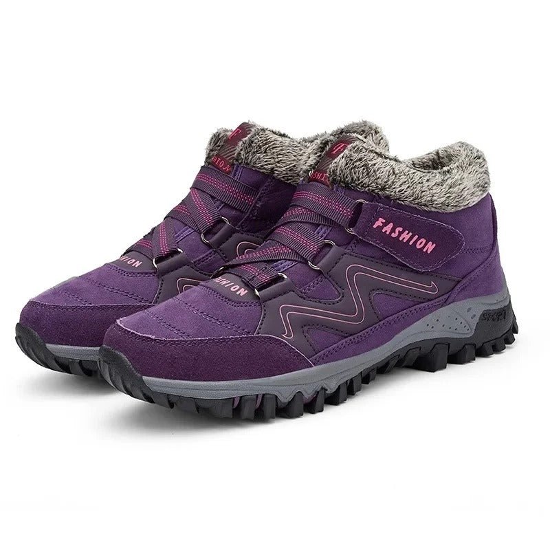 Unisex winterschoenen met elastische banden en bontkraag - paars