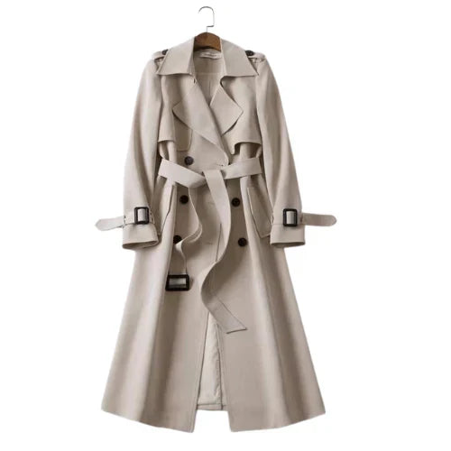 Halflange damestrenchcoat met brede revers en ceintuur