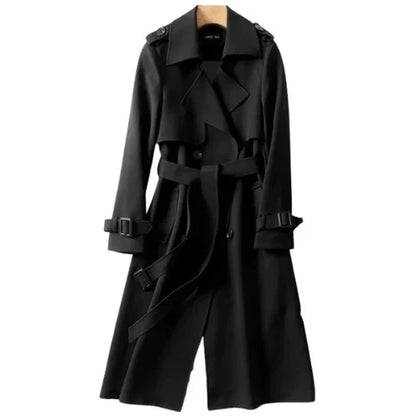 Halflange damestrenchcoat met brede revers en ceintuur