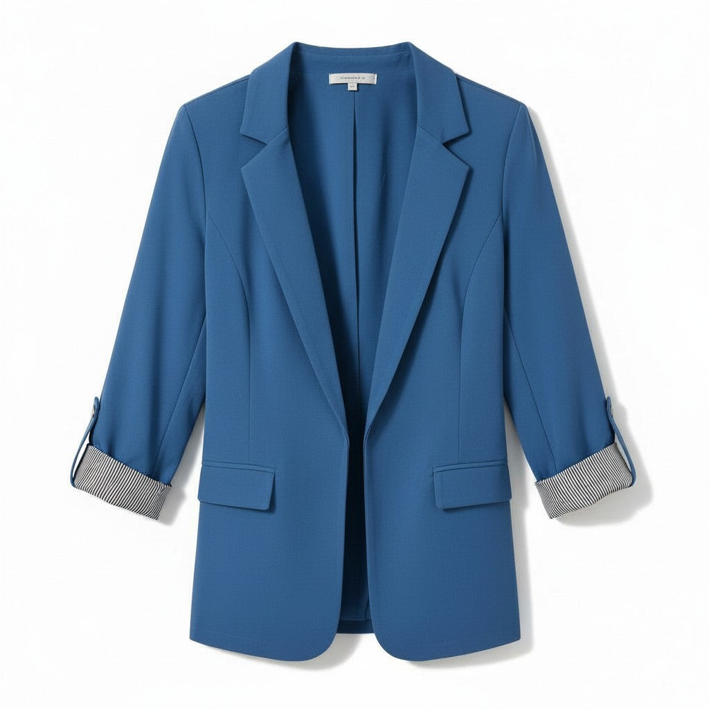 Getailleerde damesblazer met revers en omgeslagen boorden met gestreepte voering