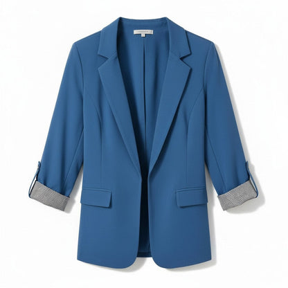 Getailleerde damesblazer met revers en omgeslagen boorden met gestreepte voering