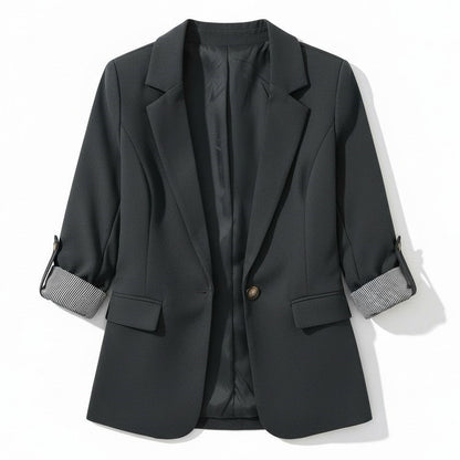 Getailleerde damesblazer met revers en omgeslagen boorden met gestreepte voering