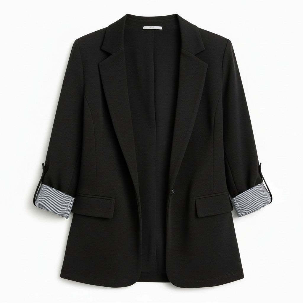 Getailleerde damesblazer met revers en omgeslagen boorden met gestreepte voering
