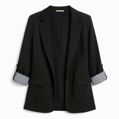 Getailleerde damesblazer met revers en omgeslagen boorden met gestreepte voering