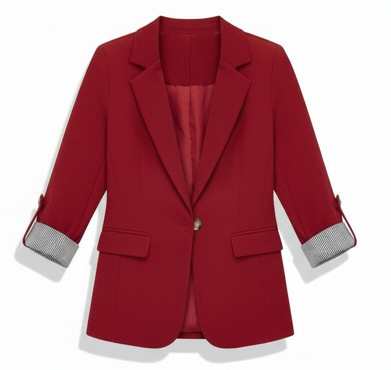 Getailleerde damesblazer met revers en omgeslagen boorden met gestreepte voering