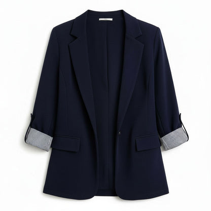 Getailleerde damesblazer met revers en omgeslagen boorden met gestreepte voering