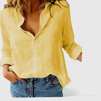Linnen blouse dames met knoopsluiting en reverskraag - foto 6