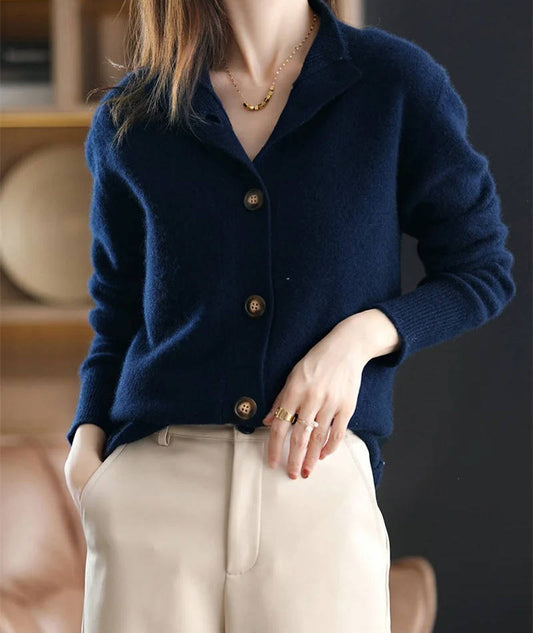 Zacht damesvest met opstaande kraag en knoopsluiting - marineblauw