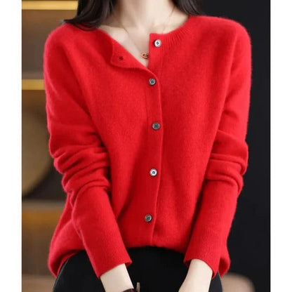Zacht damesvest met ronde hals en knoopsluiting - rood