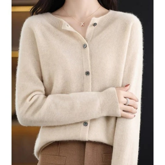 Zacht damesvest met ronde hals en knoopsluiting - beige