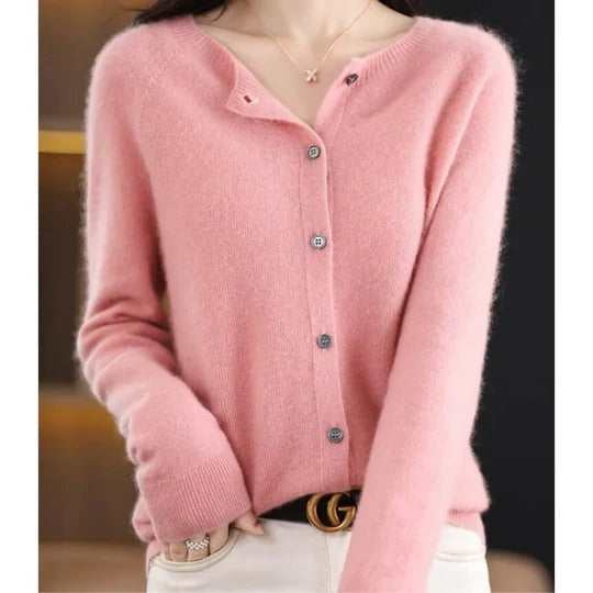 Zacht damesvest met ronde hals en knoopsluiting - roze