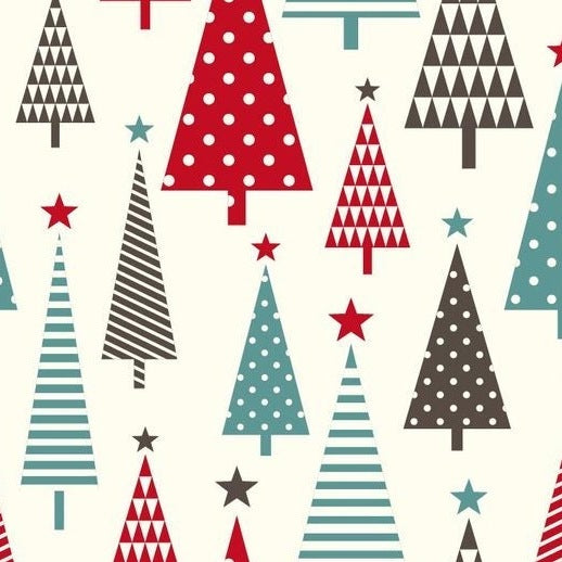 Zelfklevend kerstbehang op een rol van 45 cm breed met een kerstprint - kerstbomen op crème