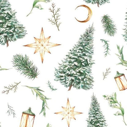 Zelfklevend kerstbehang op een rol van 45 cm breed met een kerstprint - dennenbomen en sterren