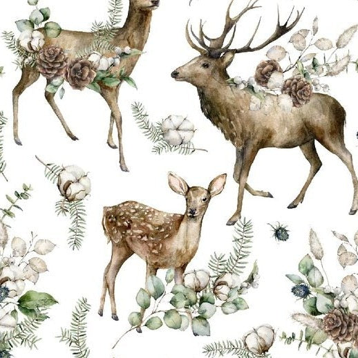 Zelfklevend kerstbehang op een rol van 45 cm breed met een kerstprint - herten op wit
