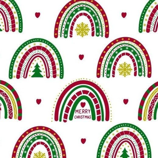 Zelfklevend kerstbehang op een rol van 45 cm breed met een kerstprint - kerstregenbogen