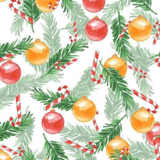 Zelfklevend kerstbehang op een rol van 45 cm breed met een kerstprint - kerstballen en dennengroen