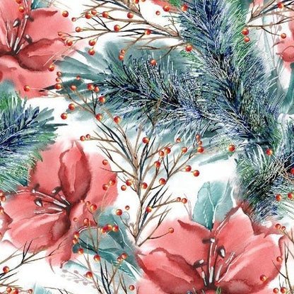 Zelfklevend kerstbehang op een rol van 45 cm breed met een kerstprint - amaryllis en dennentakken