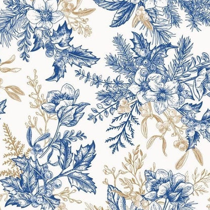 Zelfklevend kerstbehang op een rol van 45 cm breed met een kerstprint - blauwe winterbloemen