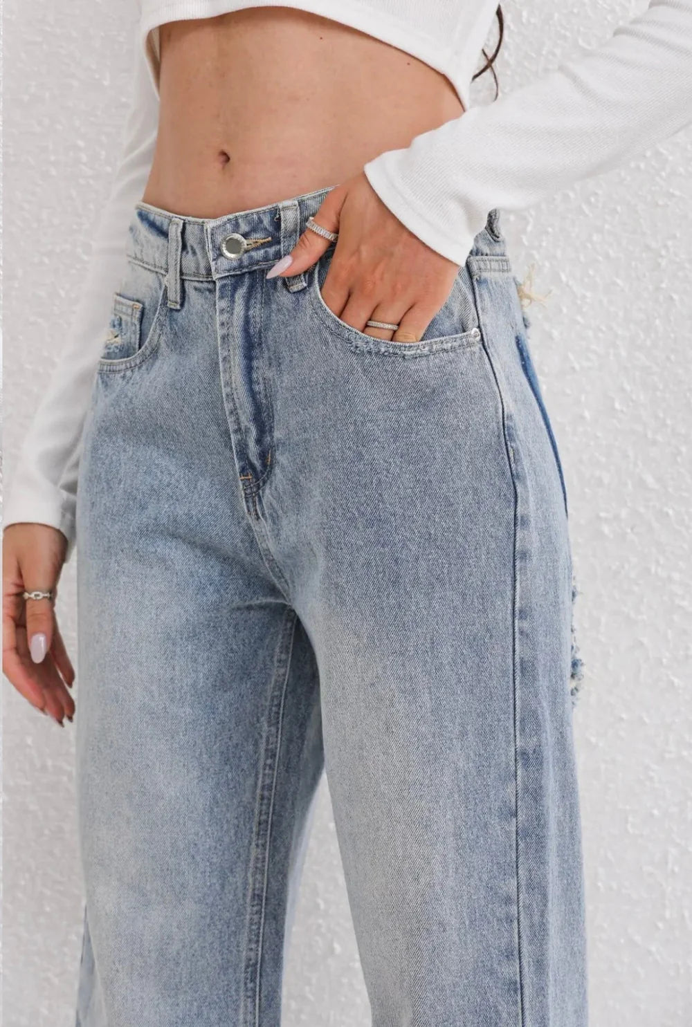 Ripped High Waist Jeans - Dames - Modieuze look met praktische zakken