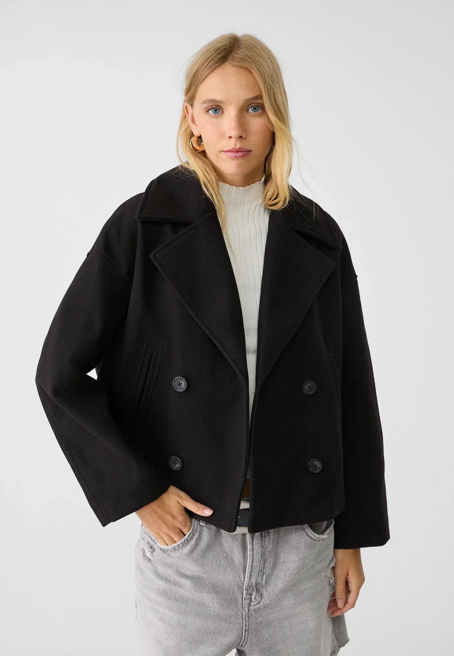 Korean Fashion - Korte Dames Jas met Dubbele Rij Knopen en Tijdloos Design