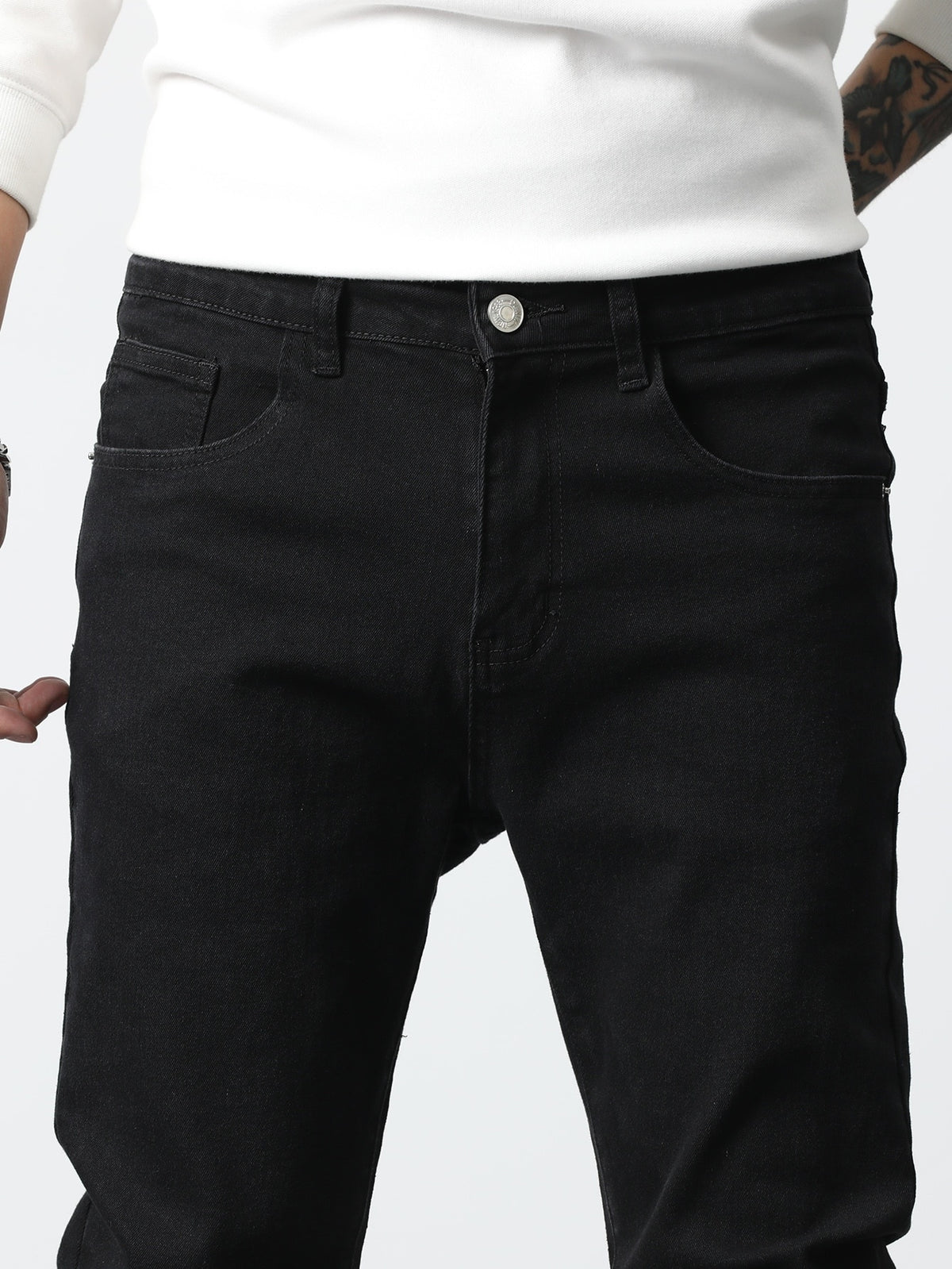 Zwarte skinny jeans voor heren met smalle pijp tot aan de enkel en vijf zakken - beeld 3